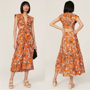 ALC Alexandria Cotton Cutout Midi Dress 8 Citrus Multi Tropical Sleeveless